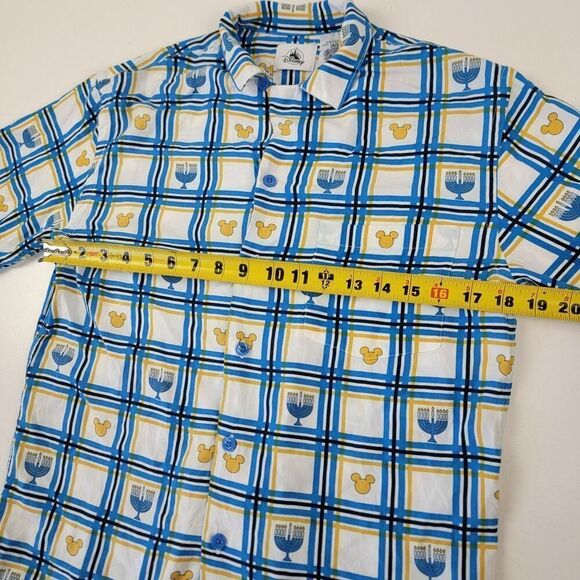 Disney Parks 2023 Mickey Mouse Icon Hanukkah Woven Button Up Shirt Men Sz Small - Picture 6 of 10